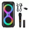 Centro de música portátil MANTA SPK0401B100 coluna Bluetooth, 100 W de potência máxima, rádio FM, karaoke, bateria incorporada, X-BASS