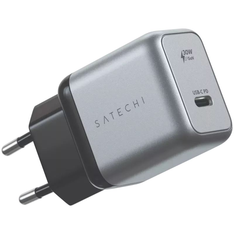 Carregador para dispositivos móveis Satechi ST-UC30WCM-EU — carregador AC universal para interior com 1× USB-C, Preto/Prateado
