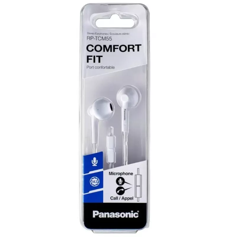 Headset in-ear com fios Panasonic RP-TCM55E — 10–24000 Hz, cabo de 1,2 m, 14 g, preto