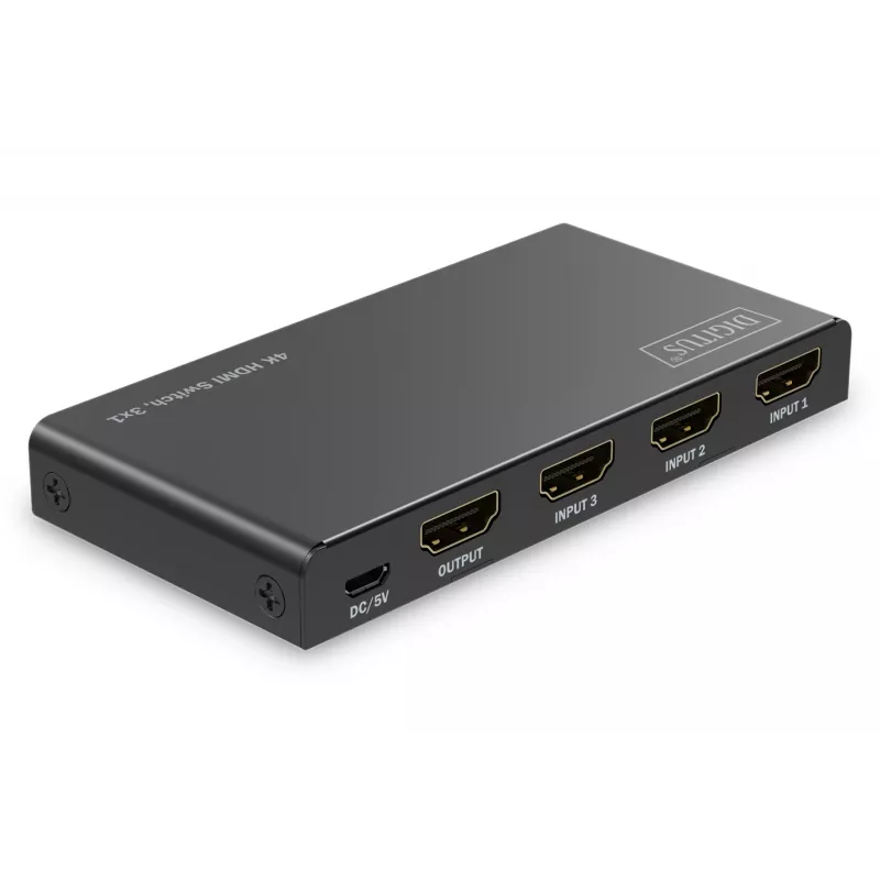 Comutador HDMI 4K Digitus 3x1 metal preto 18 Gbit/s