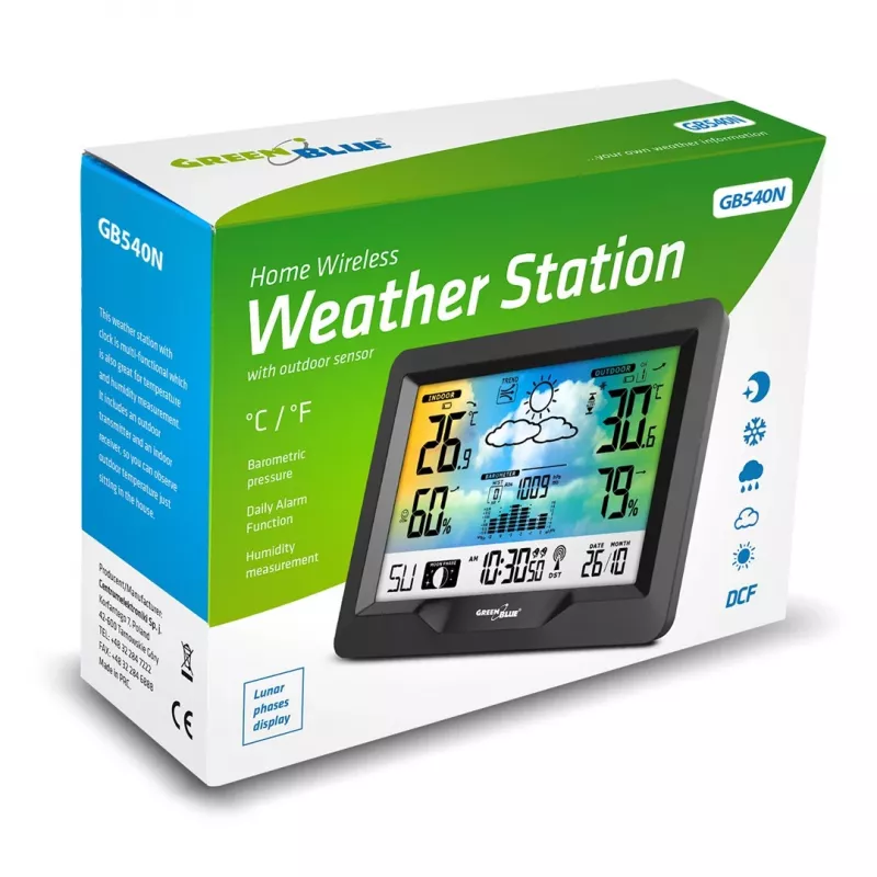 Estação meteorológica sem fios GreenBlue GB540N – monitorização de temperatura e humidade interior/exterior