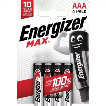 Pilhas Energizer alcalinas Max AAA LR03, 4 unid., embalagem ecológica