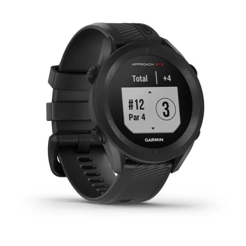 Relógio de golfe GPS GARMIN Approach S12 preto, caixa de 43 mm, bracelete de silicone, 30 h de bateria GPS