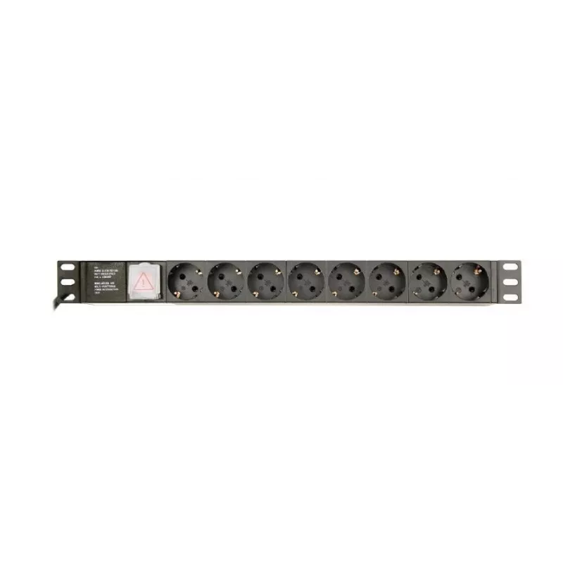Unidade de distribuição de energia GEMBIRD EG-PDU-014 — 8× tomadas Type-F, 16 A, cabo de 3 m, rack 1U, 3680 W, preto