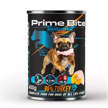 PRIME BITE Monoprotein peru com abóbora - comida húmida para cães - 400g