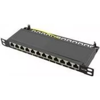 LogiLink - Patch Panel - montagem em rack - RJ-45 X 12 - preto, RAL 9005 - 0,5U - 25,4 cm (10)