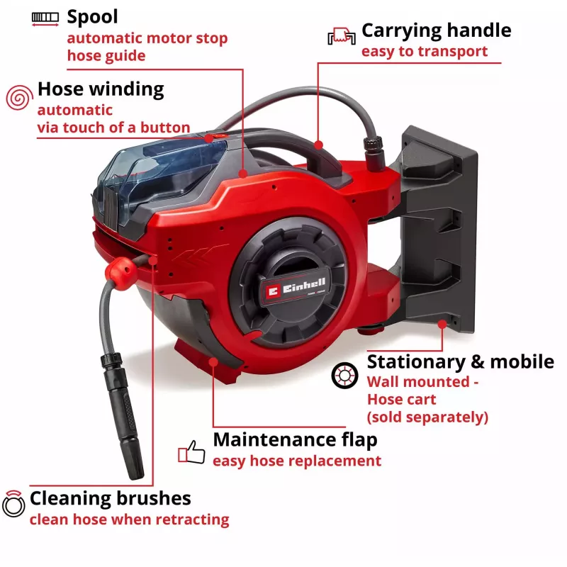 Enrolador de mangueira de parede Einhell GE-HR 18/30 Li-Solo Automatic 30m mangueira