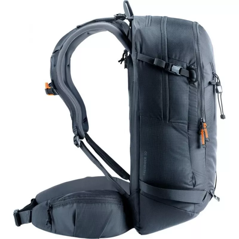 Mochila DEUTER Freerider Pro 34+ — mochila técnica para freeride e esqui de montanha, 34 L, preta, suporte para capacete, cinto de cintura