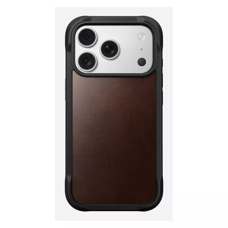 Capa para telemóvel Nomad Rugged Leather Case para iPhone 17 Pro, 6,3 polegadas (16 cm), castanha, pele/TPU/alumínio