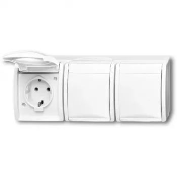 Tomada CEE 7/3 Busch‑Jäger 2084-0-0712, 2P+E, 16 A, 250 V, IP44, branco, 222×83×55 mm