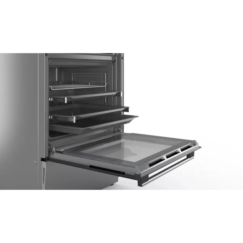 Fogão Bosch HLS79Y351U Série 6 Placa de indução, forno elétrico, aço inoxidável, largura 60 cm, grelhar, LCD, 63 L, profundidade 60 cm