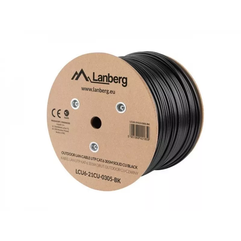 Cabo de rede Lanberg LCU6-21CU-0305-BK preto 305 m Cat6 U/UTP (UTP) exterior