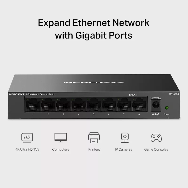 Switch Gigabit de secretária Mercusys 8 portas