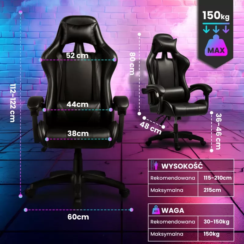 Extralink Gaming | Cadeira de gaming | Escritório, giratória, assento concha, preto, G-524