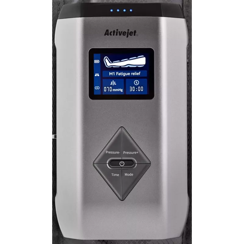 Massajador de pernas para drenagem linfática ActiveJet ACM-PLUS-A1 L – bateria 25 W, bateria integrada, 380×1020×60 mm, preto