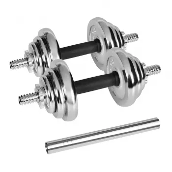 Halteres ajustáveis Rebel Chrom 20 kg com mala e barras de haltere (2) — discos de 2,5 kg, 1,25 kg, 0,5 kg