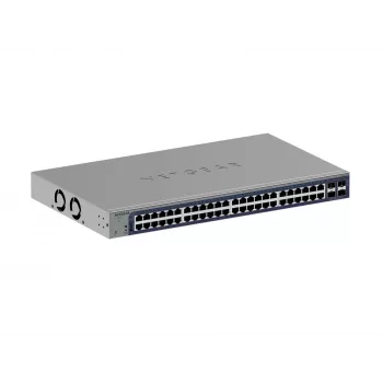 Switch Ethernet Gigabit gerido Netgear GS752TX, 48x RJ-45 10/100/1000, suporte 10G, rack 1U, cinzento