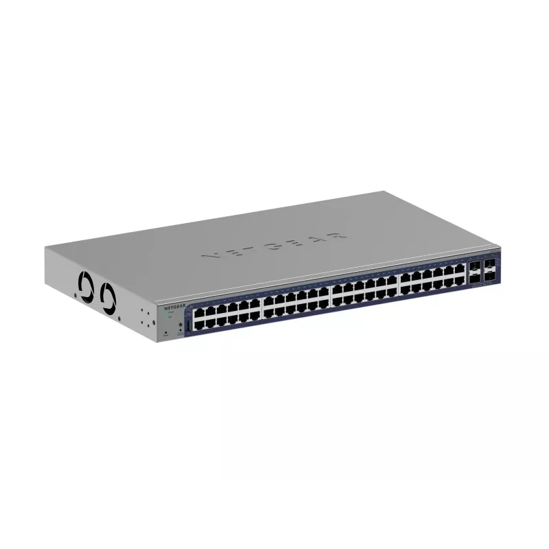 Switch Ethernet Gigabit gerido Netgear GS752TX, 48x RJ-45 10/100/1000, suporte 10G, rack 1U, cinzento