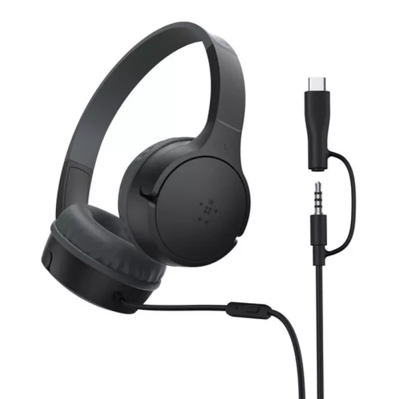 Belkin SoundForm auscultadores com fios on-ear para crianças, preto. AUD010hqBK