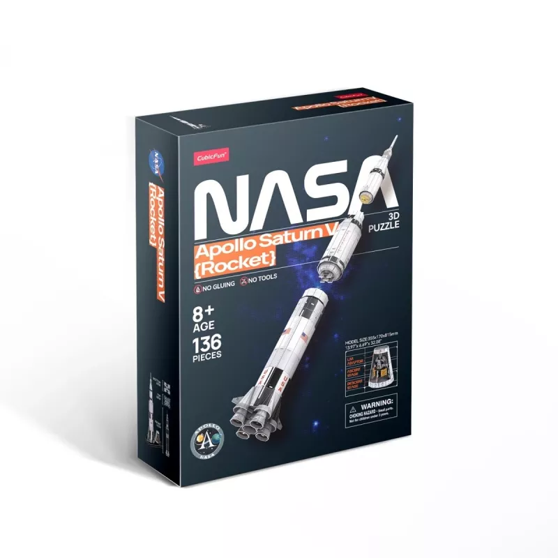 Puzzle 3D cubicfun modelo de foguetão Apollo Saturn — kit de montagem educativa à escala