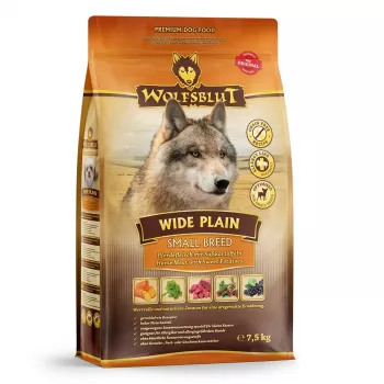 Alimento seco para cães Wolfsblut Wide Plain Small Breeds — cavalo e batata-doce, 7,5 kg, sem cereais, 26 % proteína