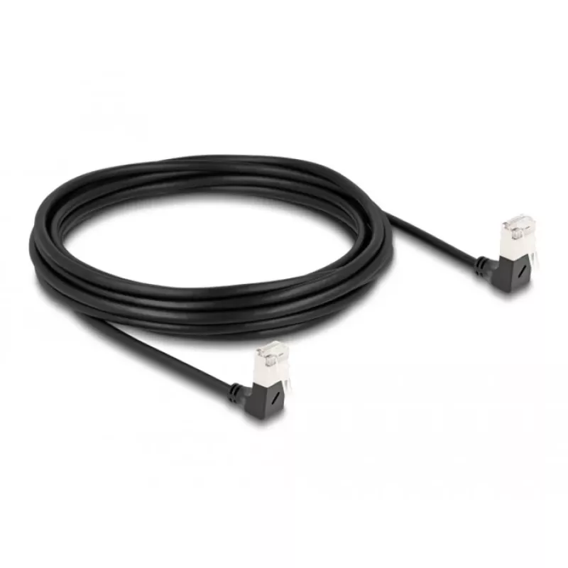 Cabo de rede DeLOCK RJ45 Cat.6A S/FTP fino 90° para baixo 5m preto