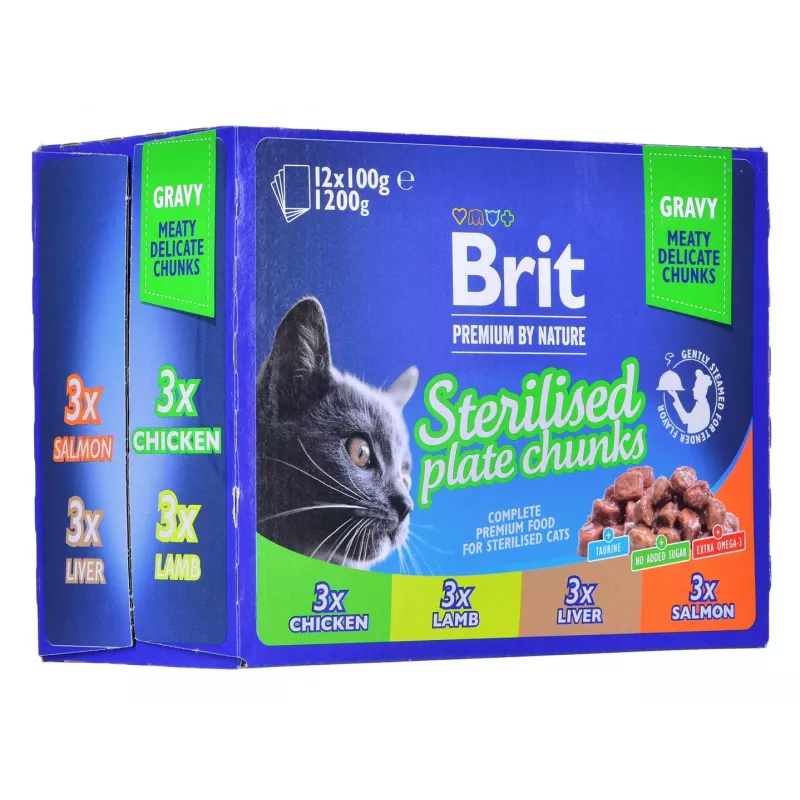 BRIT Premium Cat Sterilised Plate - Alimento húmido para gatos - 12x100g