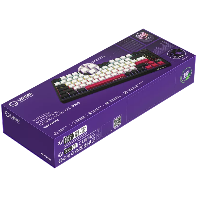 LORGAR KBP7075W teclado gaming mecânico sem fios 75%, preto/vermelho, EN