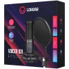 LORGAR Voicer 931, microfone gaming, preto, microfone condensador USB com suporte de braço articulado, filtro pop, tripé. Inclui 1* microfone, 1* suporte de braço articulado com grampo C, 1* amortecedor