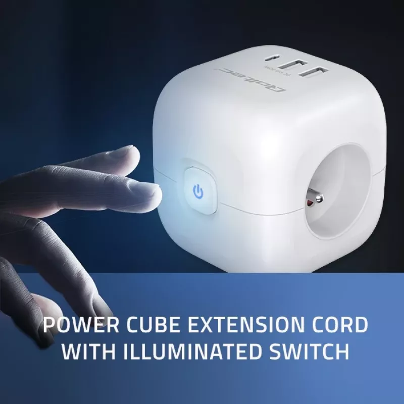 Régua de tomadas QOLTEC 52548 com 3 tomadas AC e porta USB