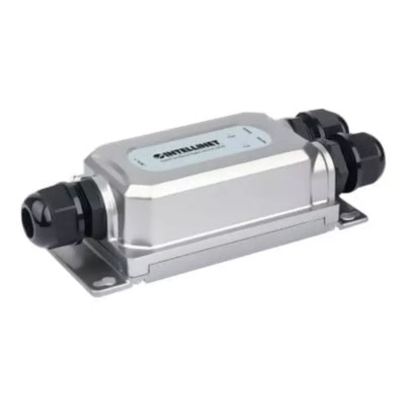 Injetor PoE++ Gigabit antivandalismo para exterior Intellinet, uma porta de 60 W, compatível com IEEE 802.3bt (4PPoE), à prova de água IP67, antivandalismo IK10, caixa metálica