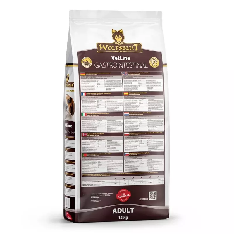 Comida seca para cães Wolfsblut VetLine Gastrointestinal Duck 12 kg — alimento dietético para a saúde digestiva, proteína 20%, gordura 10%