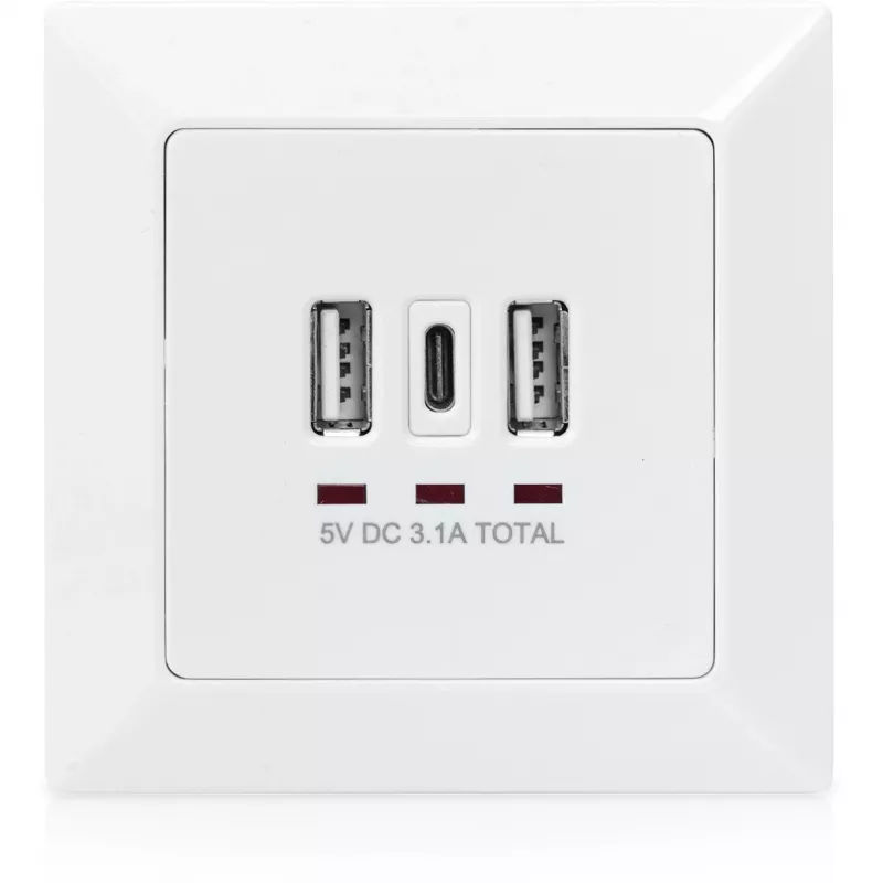 DIGITUS DA-70618 - saída USB - USB, USB Type-C - 2 portas USB, 1 conector fêmea USB-C - 3,1 A - RAL 9003, branco sinal
