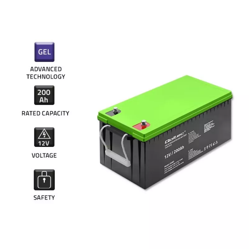 Bateria de gel Qoltec | 12V | 200Ah | GEL | 59,5 kg