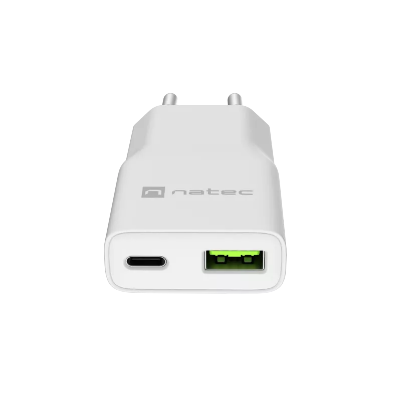 Fonte de alimentação NATEC Ribera NUC-2376 — 1× USB-A, 1× USB-C, saída de 3 A