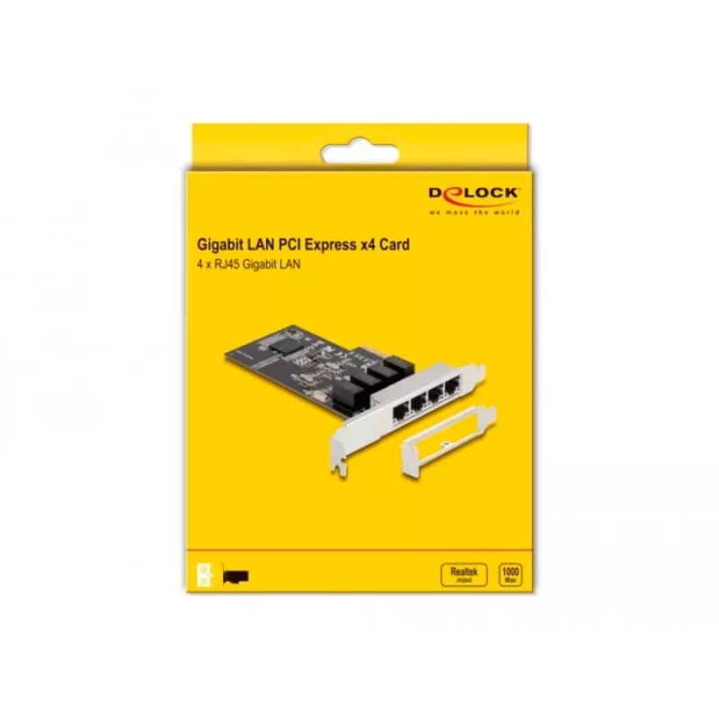 DeLOCK placa PCI Express x4 4 x RJ45 Gigabit LAN RTL8111 - PCIe - RJ-45 - PCIe 2.0 - prateado - PC - Windows 10 - Windows 11 - Windows 8.1 (88618)