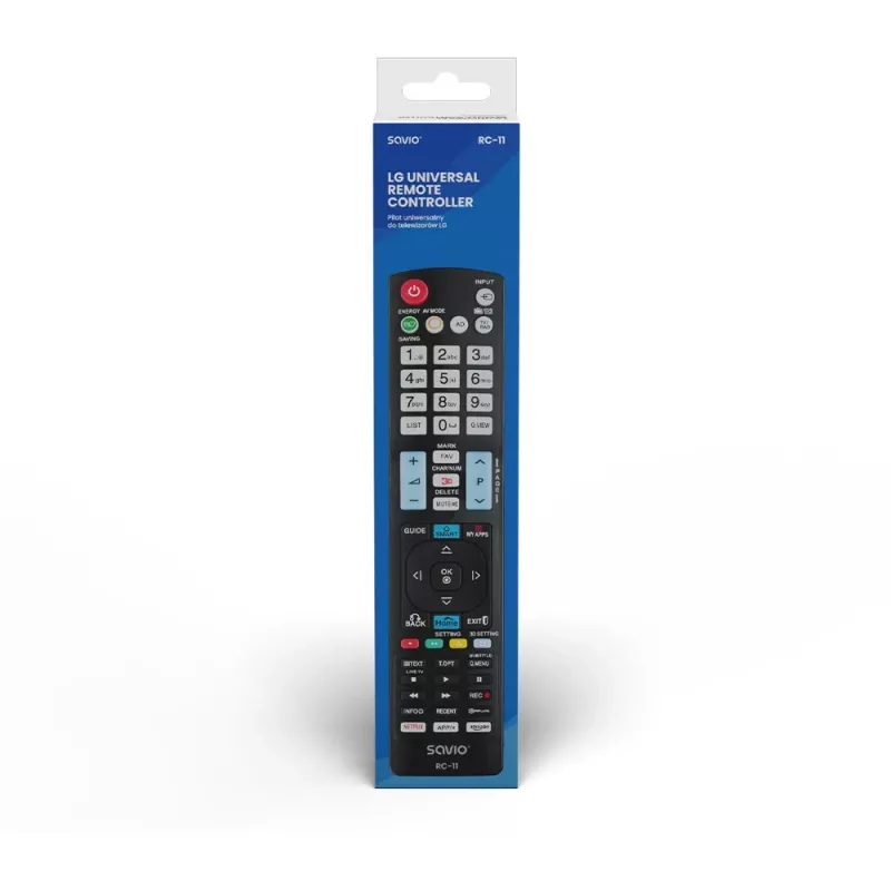 Comando à distância infravermelho SAVIO RC-11 para TV LG, preto, alcance 10 m, suporta 1 dispositivo
