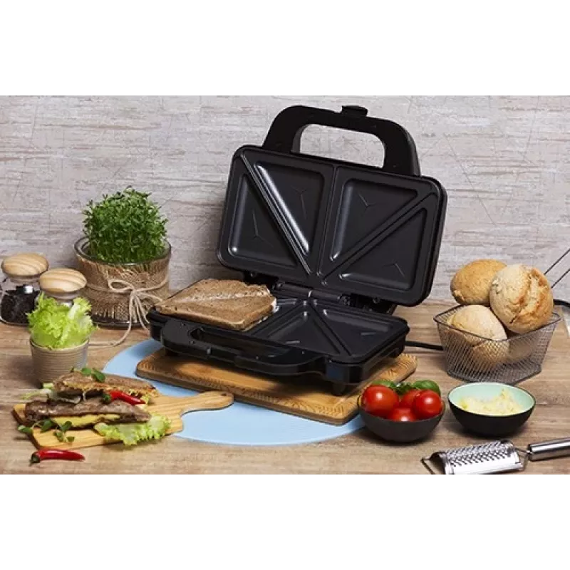Sanduicheira Adler AD 3043, 1300 W, placas antiaderentes, 2 sanduíches, superfície de cozedura 285 × 152 mm, preta