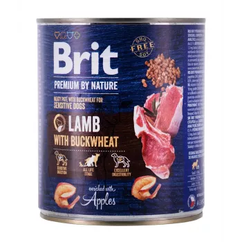 Ração húmida para cães Brit Premium by Nature Cordeiro com trigo-sarraceno 800 g, sem cereais, cães adultos, lata