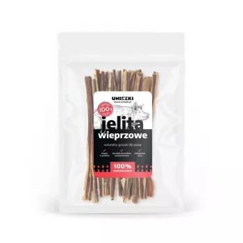 Snack para cães UNISZKI Tripas de porco 100 g — snack monoproteico hipoalergénico para cães adultos, proteína 47,2 %, gordura 8,9 %