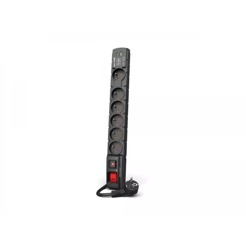 Proteção contra sobretensões ACAR W2436 preto 6 tomadas AC 230V 1,5m (embalagem danificada)