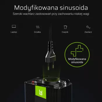 Conversor de tensão Green Cell INV04DE, entrada 24 V, saída 230 V, 500 W, 50 Hz, fonte de alimentação universal, preto