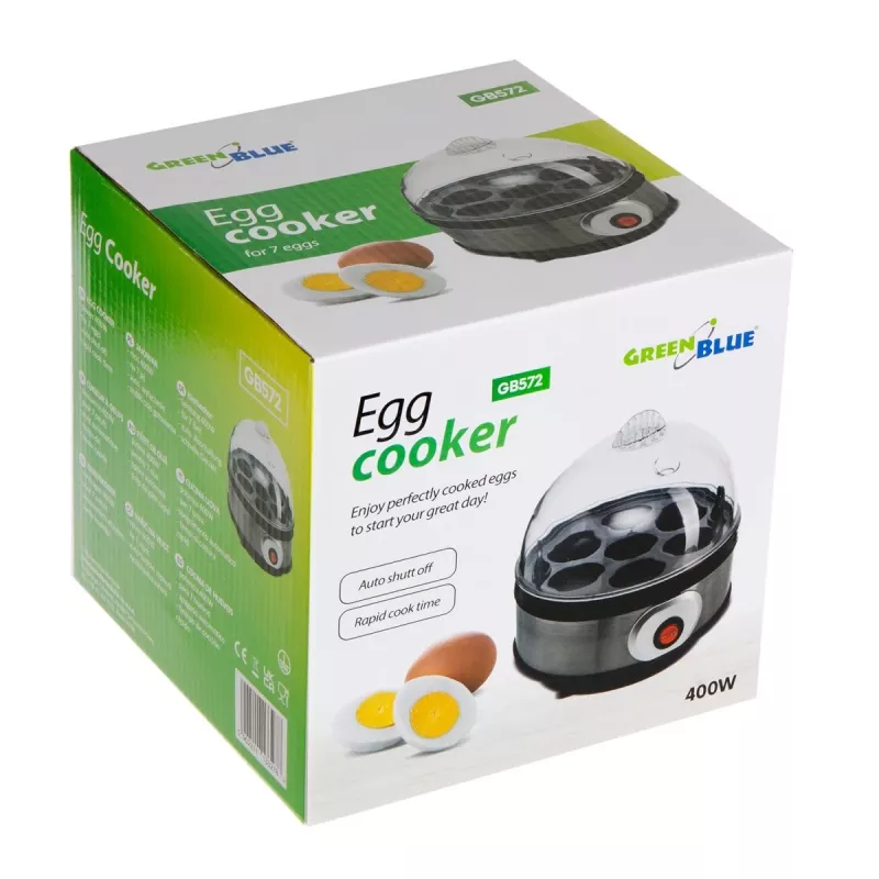 Cozedor de ovos GreenBlue GB572, cozedor elétrico a vapor, 400 W, capacidade 7 ovos, prateado, dureza ajustável