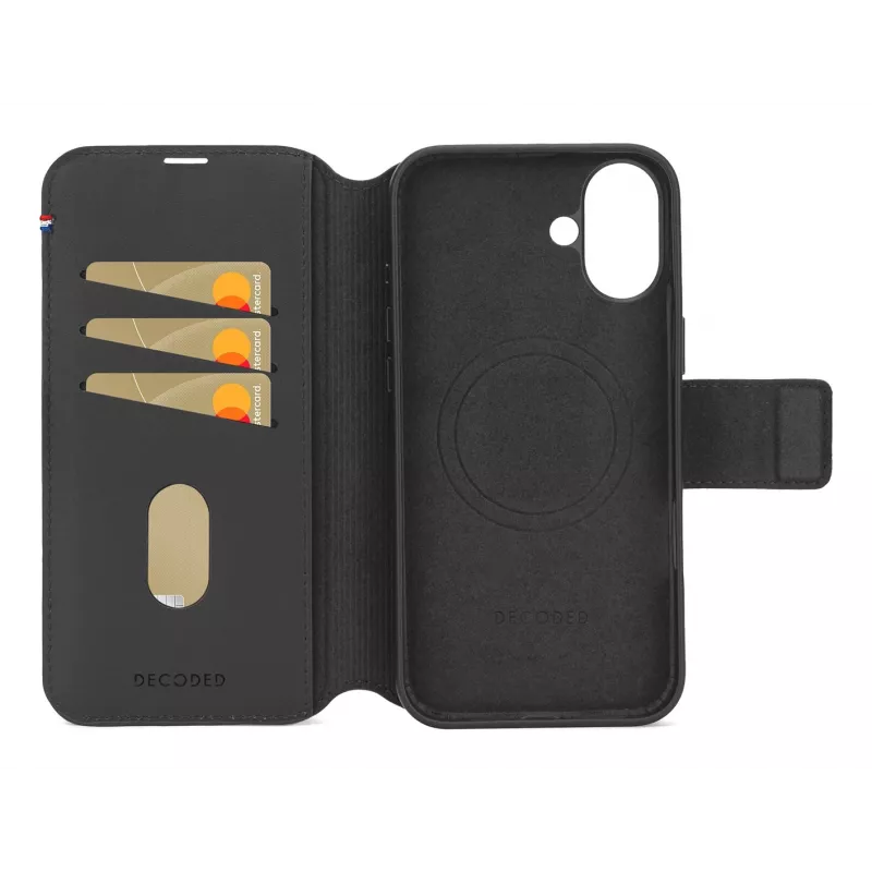 Capa de couro para iPhone 16, preto