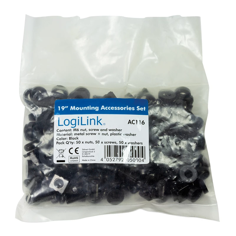 Conjunto de parafusos LOGILINK AC116 — 50 parafusos pretos para acessórios de rack