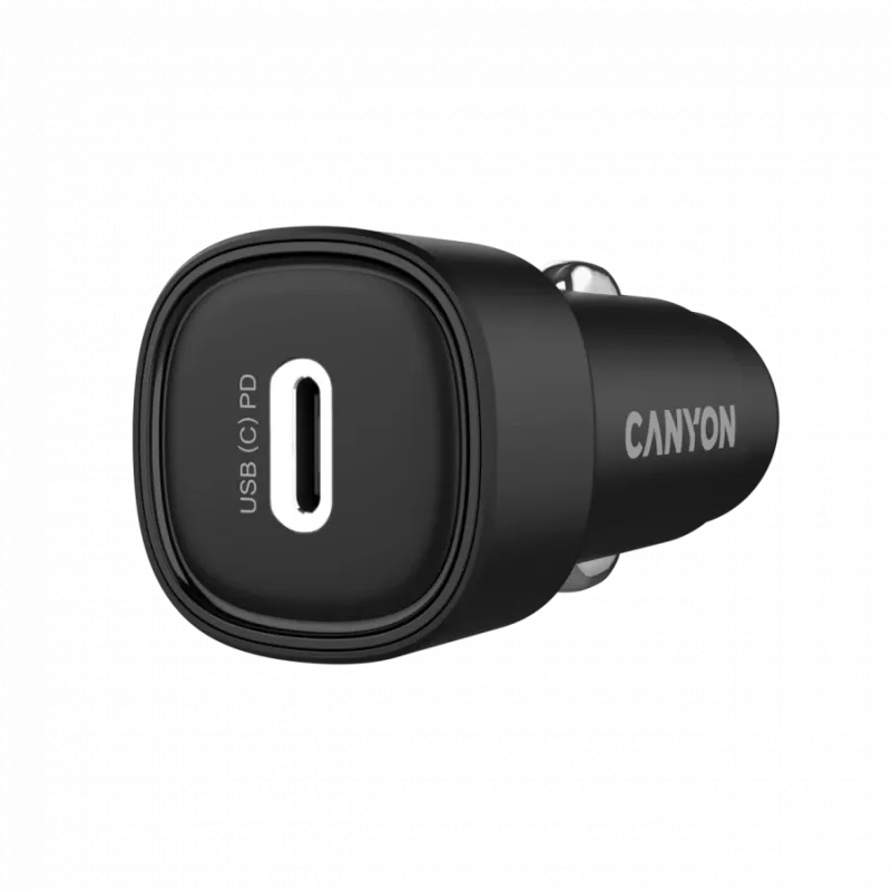 Carregador de automóvel CANYON OnDrive 30 PD 30W USB-C preto – fonte de alimentação USB-C para veículos, 30W PD