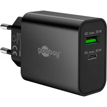 Carregador rápido duplo Goobay USB-C PD GaN 30 W preto (75335)