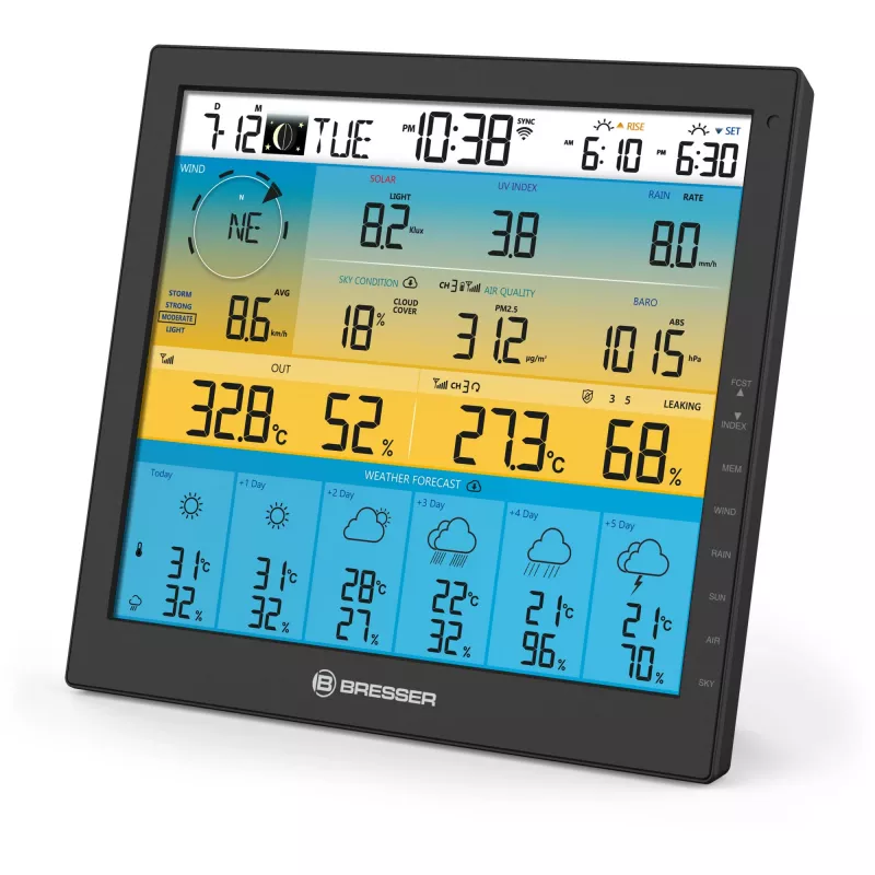 Bresser 7003220 Weather Center 7-in-1 Solar 6-Day 4cast Pro SF estação meteorológica digital, LCD, preta
