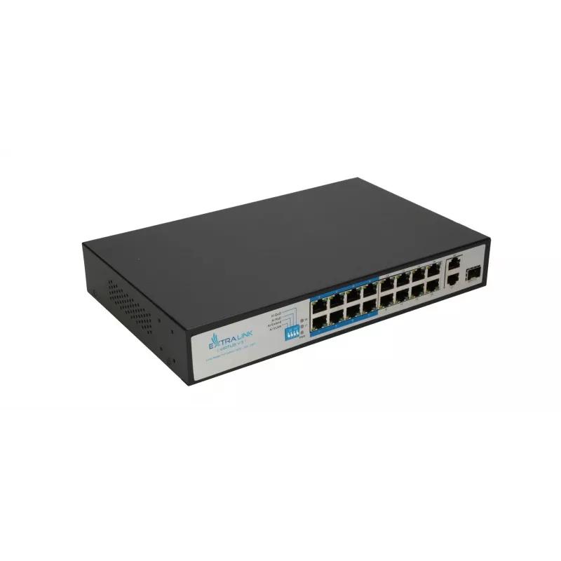 Switch Extralink VIRTUS V3 Unmanaged L2 16x Fast Ethernet (10/100) PoE 1U preto
