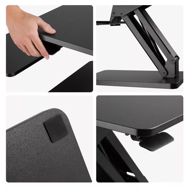 Suporte de secretária Maclean para teclado, monitor ou portátil, mola a gás, altura ajustável, Preto, MC-882